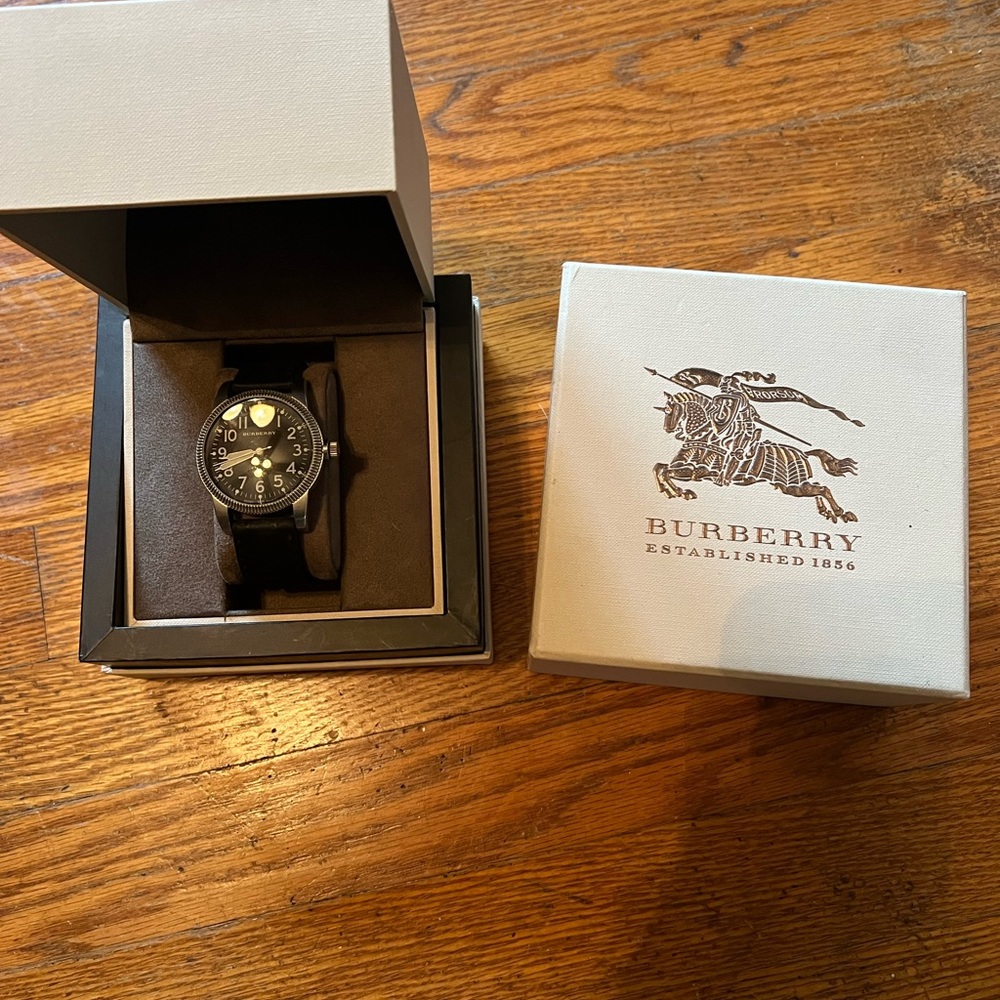 Mens Burberry Watch- black leather band